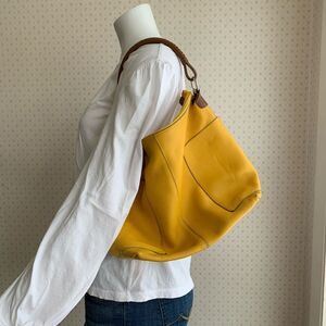 Peter Kent Yellow Pockets Hobo Leather Shoulder Bag